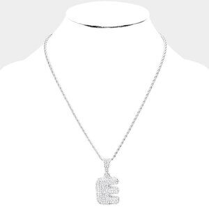 NEW -E- SIlver Bubble Initial Necklace Rhinestone Crystal